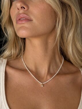 The Last Line Los Angeles Favorite Pearl & Diamond Bezel Necklace 14k Gold 16-18